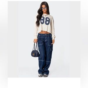 Edikted NWT Cream and Blue Crop Top Casual Style